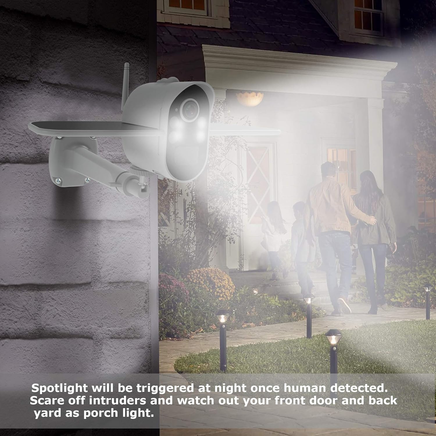 Wireless Rechargeable Battery Powered Solar Outdoor Security Camera Home Surveillance WiFi Camera with Spotlight Color Night Vision,Motion Activated