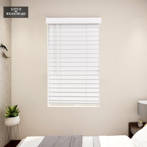 LOTUS & WINDOWARE Cordless Faux Wood Blinds, 70" Wide x 72" Long, Smooth, Snow White, 2 Inch Horizontal blinds – for Living Room, Bedroom