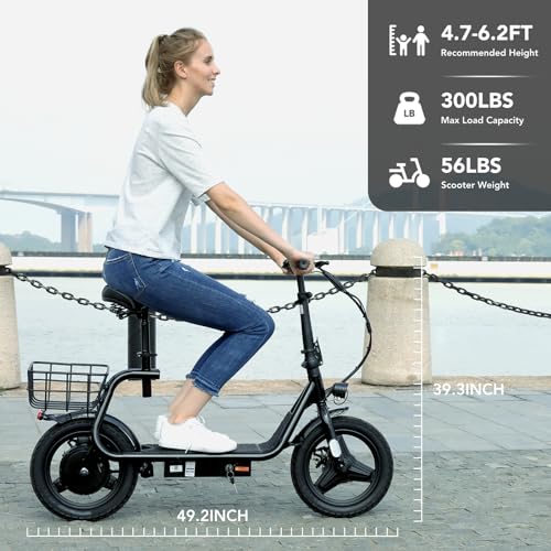 Caroma Peak 500W/800W/1200W Electric Scooter with Seat 14" Tire, 30 Miles Range 20MPH Max Speed, Foldable Electric Scooter for Adults 300 LBS Max Load
