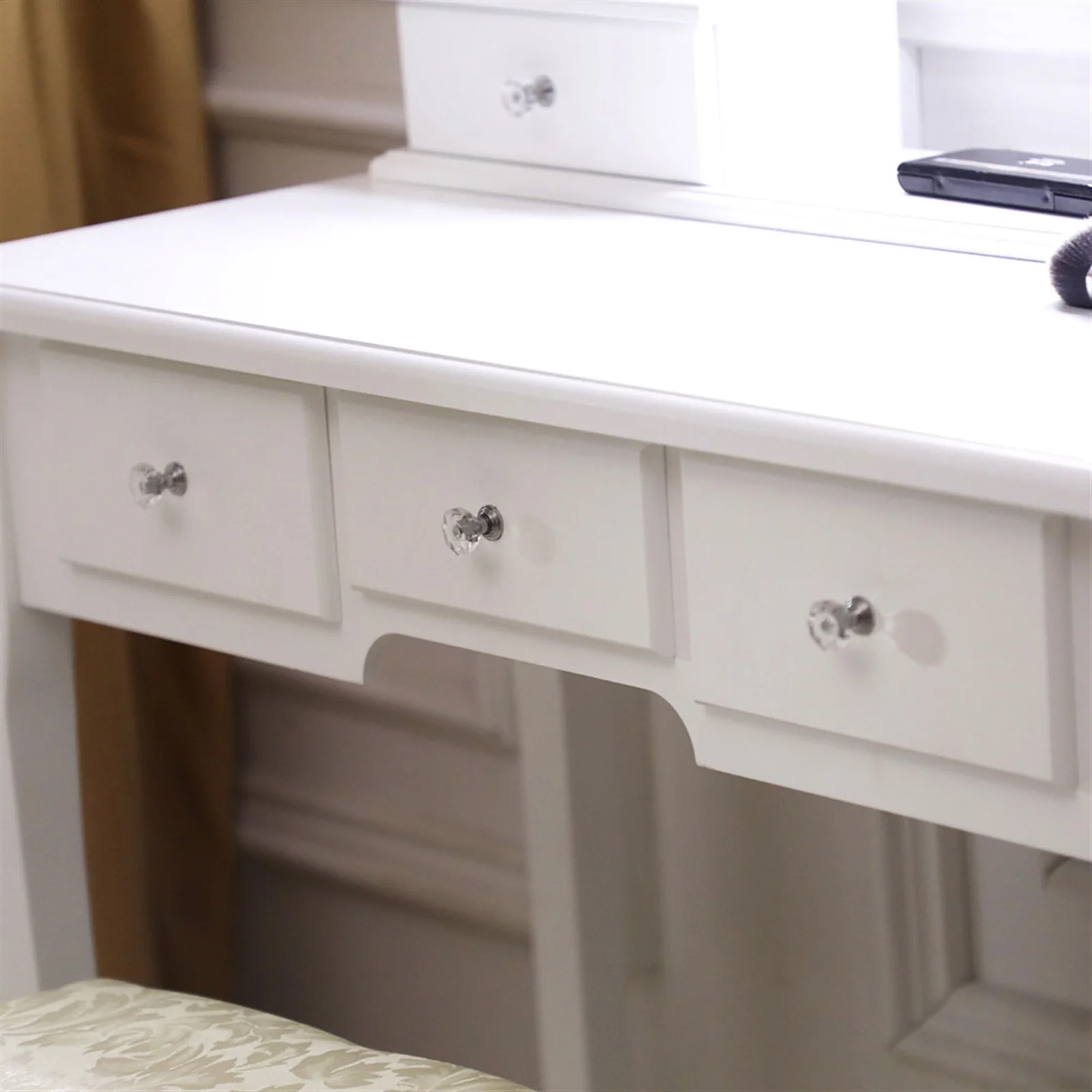 Smuxee Modern Vanity Table Set with Lighted Mirror,Makeup Vanity with 5 Drawers and Stool,Girls,White