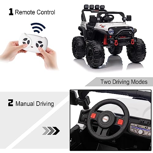 24V Ride On Car, Battery Powered Cars for Kids Ride On Truck with Remote Control Kids Electric Car Ride On Toy for Boys with 3 Speeds, MP3 Player