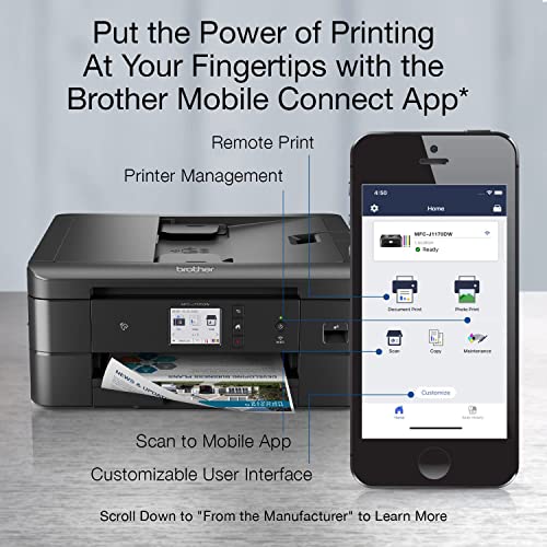 Brother MFC-J1170DW Wireless Color Inkjet All-in-One Printer, NFC One-Touch Print, Duplex, Cloud Print & Scan, Mobile App Control, 2.7" Touchscreen