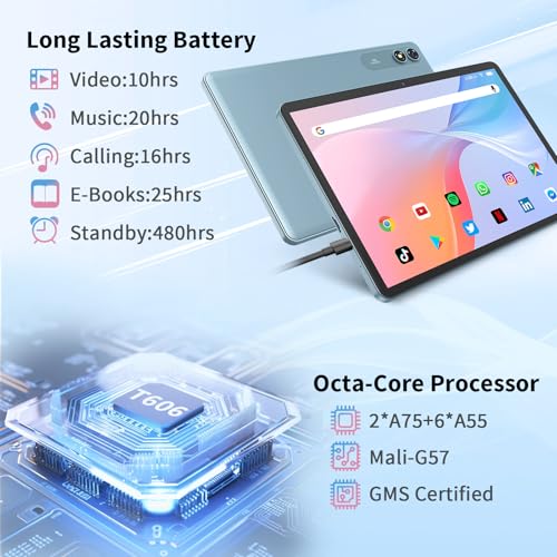 Android 15 Tablet with Keyboard, 26GB+256GB(2TB Expand), 10.1 Inch Tablet 8000 mAh Battery, BT 5.0, 5G WiFi, Widevine L1, Dual Camera
