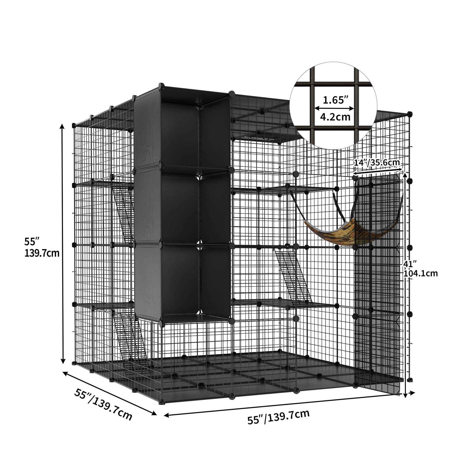 Dextrus 4-Tiers Cat Cages with Storage Cube DIY Catio Outdoor Cat Enclosures Metal Cat Playpen with Free Hammock Ideal for 1-4 Cats