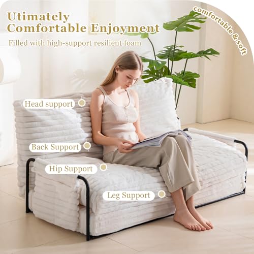 YOSHOOT Adjustable Lazy Floor Sofa, Convertible Bean Bag Sofa Bed Couch, 5-Position Foldable Sleeper Chair with Armrest