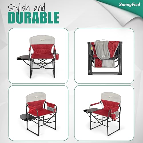 SUNNYFEEL Oversized Camping Directors Chair 2 Pack, Portable Folding Lawn Chairs for Adults Heavy Duty with Side Table,Pocket for Beach, Fishing