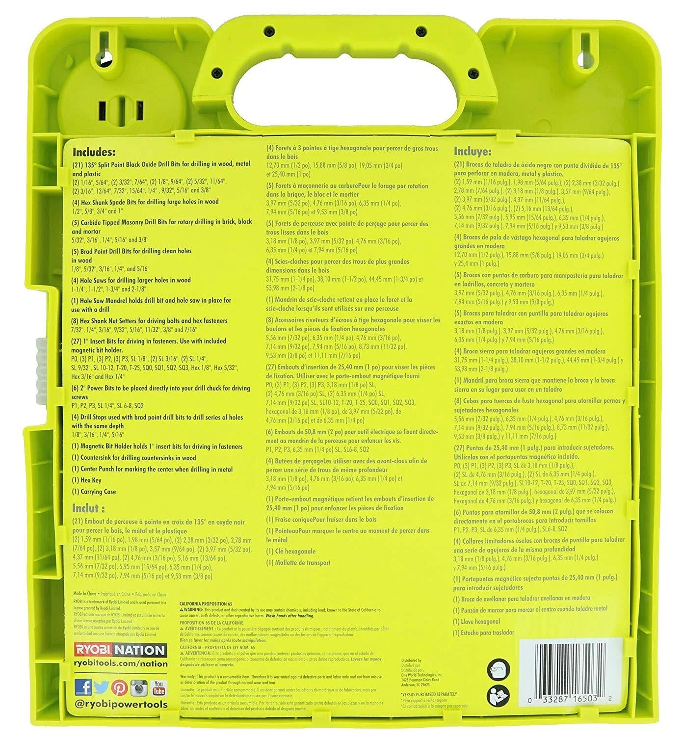 Ryobi A98901g 90 Piece Drilling and Driving Kit for Wood Metal Plastic Masonry