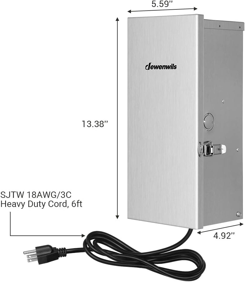 DEWENWILS 200W Multi-Tap Low Voltage Transformer, 120V AC to 12V/13V/14V/15V AC,Stainlees Steel Shield