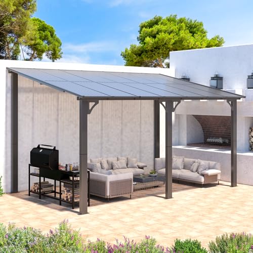 AECOJOY 10&rsquo; x 10&rsquo; Gazebo, Wall Mounted Gazebos Pergola on Clearance, Outdoor Patio Lean to Gazebo Awnings for Deck, Porch
