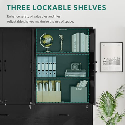 YITAHOME Wood File Cabinets, Heavy Duty Garage Tool Cabinets with Doors & Adjustable Shelves, Big Storage Filing Lockers for Home Office, Living Room