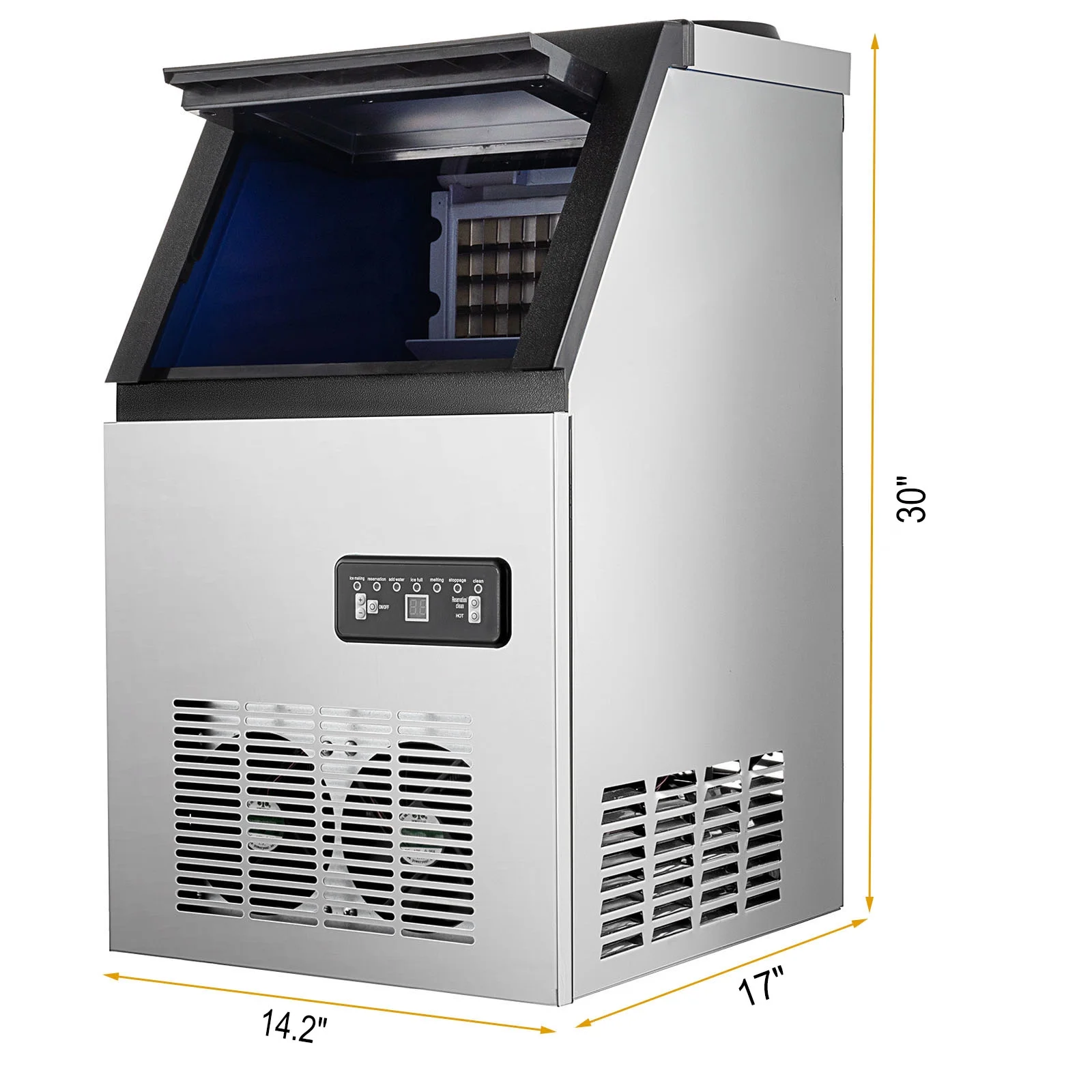 SmaketBuy Commercial Ice Maker 110LBS/24H Stainless Steel Commercial Ice Maker Machine Auto Operation 24LBS Storage 32 Cubes Freestanding Commercial