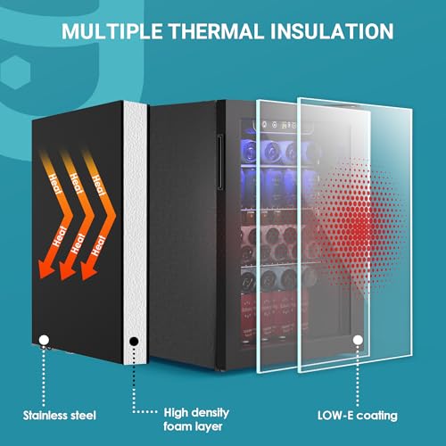 EUHOMY 100 Can Beverage Refrigerator cooler-Mini Fridge Glass Door for Beer Drinks Wines
