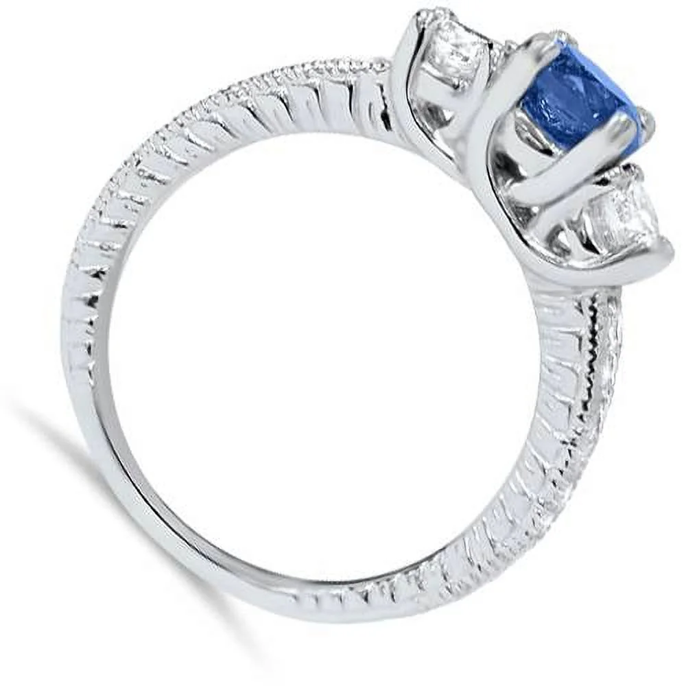 Pompeii3 1ct Vintage Blue Diamond 3-Stone Engagement Ring 14K White Gold