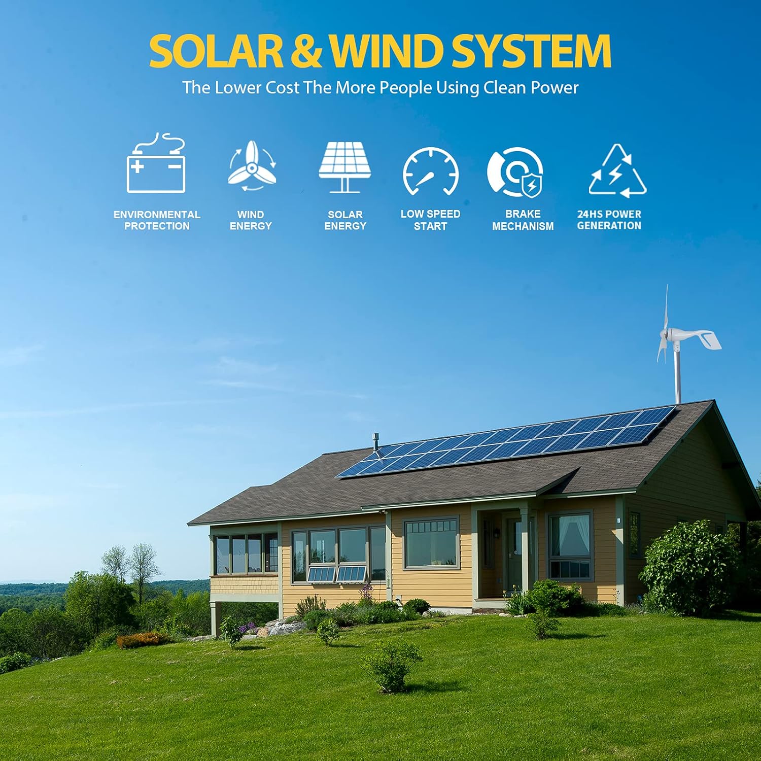 ECO-WORTHY 1200W Solar Wind Complete KIT: 1pc 400W Wind Turbine + 8pcs 100W Mono Solar Panel + 2pcs 100AH Battery + 1500W Inverter + 1pc Combiner Box