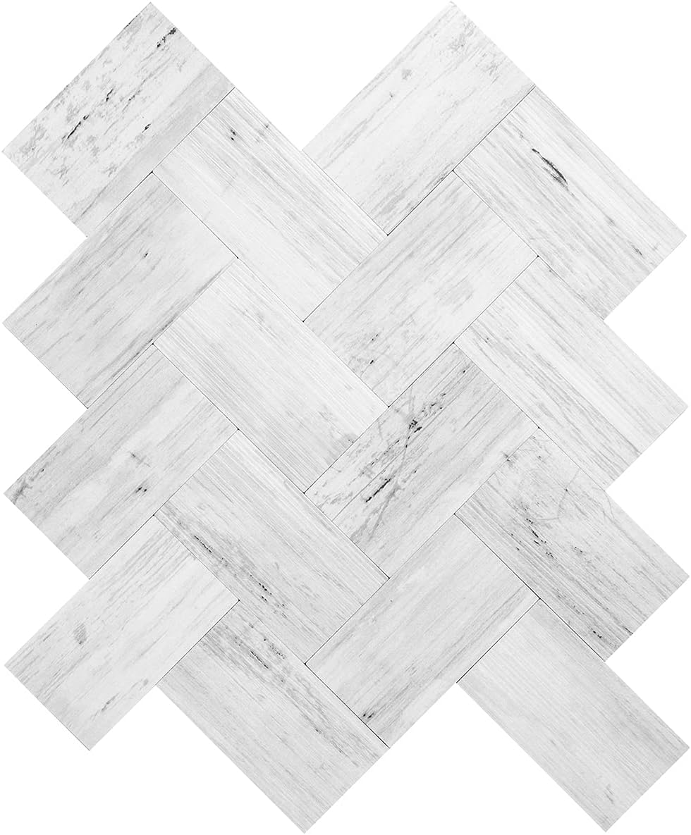 DICOFUN Peel and Stick Tile Herringbone Backsplash, White Birch Stick on Tiles for Kitchen, Bathroom, Laundry Room, Camper, Fireplace (10 Sheets