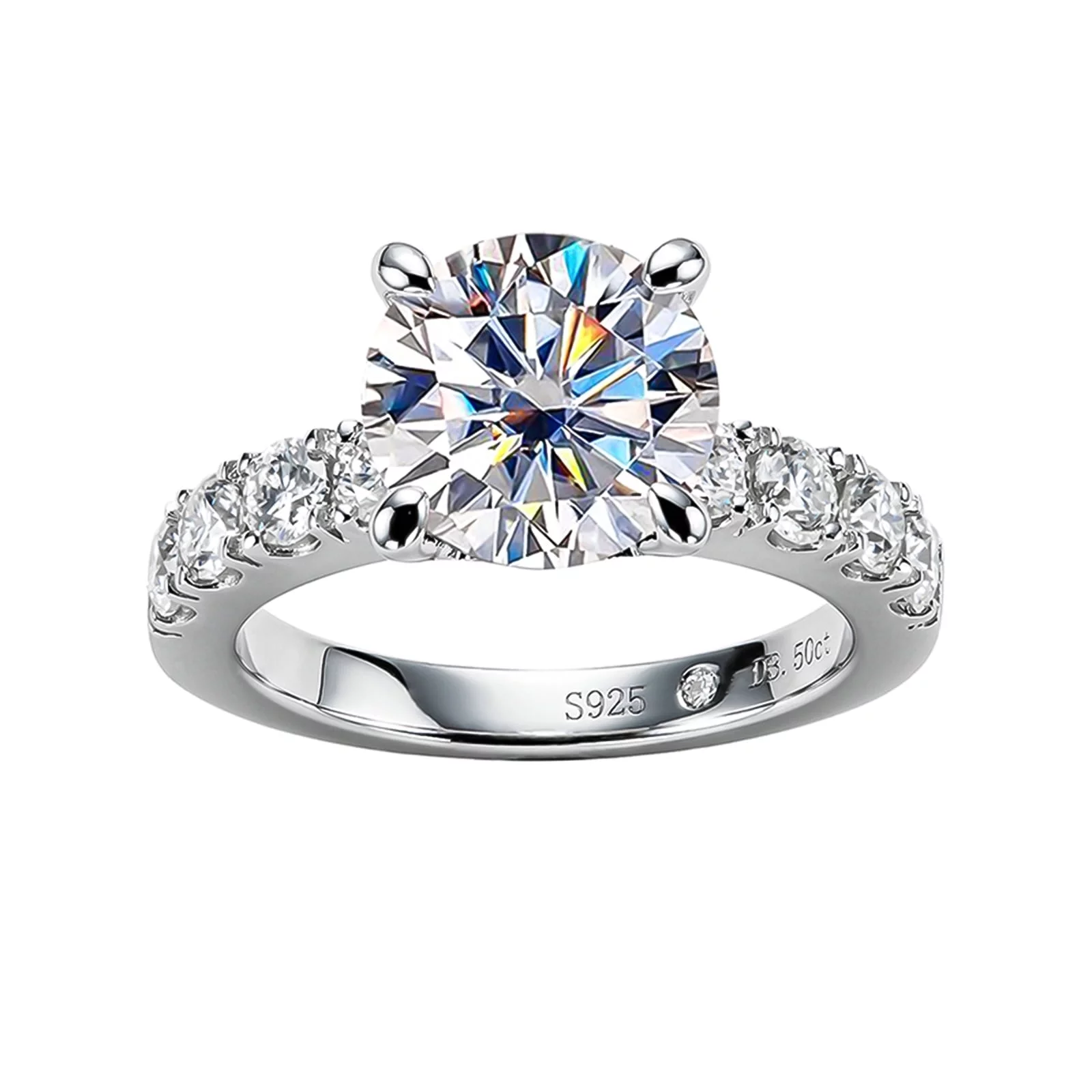 AnuClub Moissanite Engagement Ring,4.3cttw D Color Round Cut, Gold Plated Sterling Silver Promise Anniversary Ring for Women