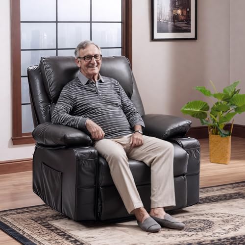 FLEXISPOT XL31 Power Lift Recliner Chair for Elderly, Electric Lift Chair with Massage & Heat, PU Leather Reclining Sofa w/Cup Holders