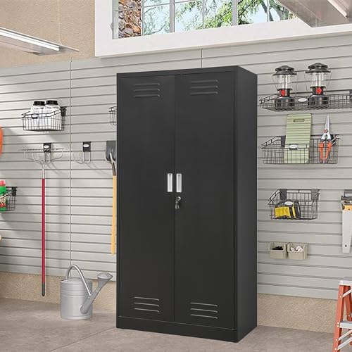 Metal Storage Cabinet, 72" H x 36" W x 18" D Locking Cabinet with Adjustable Shelves, Steel Storage Cabinets for Garage, Home, Office, Pantry (White)