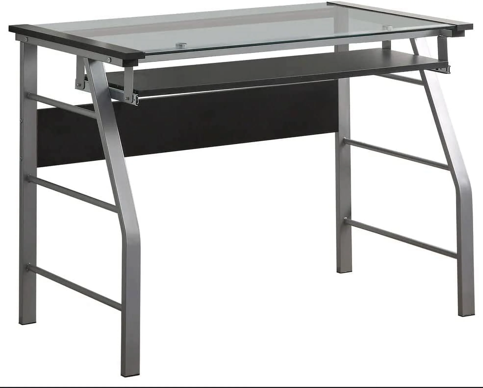 RUNFAYBIU King's Brand Metal and Glass Top Home Office Computer Desk/Table  Silver Finish