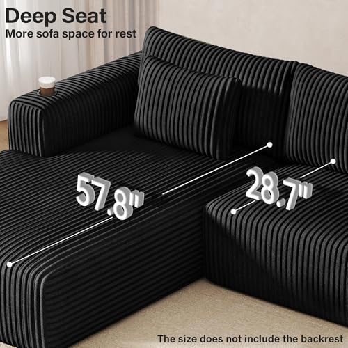 DURASPACE 108'' Modular Sectional Sofa, Cloud Boneless Couch with Deep Seat, Cup Holder, Memory Foam, Corduroy L Shaped Couch for Living Room Bedroom