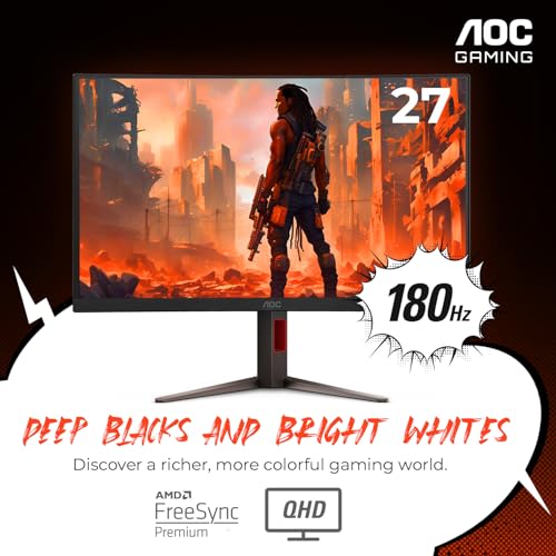AOC C27G2Z 27" Curved Frameless Ultra-Fast Gaming Monitor, FHD 1080p, 0.5ms 240Hz, FreeSync, 2x HDMI 2.0, 1x Display Port, Height Adjustable