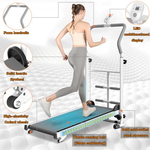 Compact Manual Treadmill with Incline & Handle Bar - Portable Folding Walking Pad for Home, Ideal for Small Spaces, Non-Electric for Kids