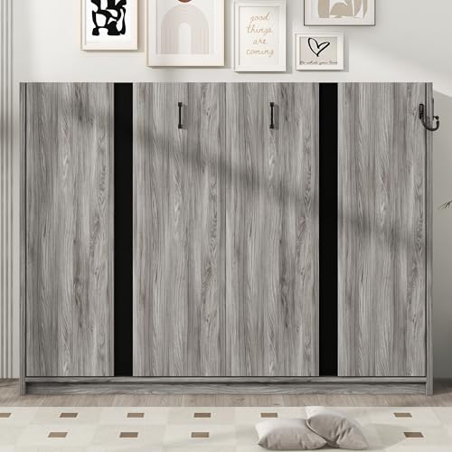 Ball & Cast Queen Size Murphy Bed Hideaway Wall Chest with Top Shelves & USB,Storage Cabinet Bed Frame w/Slat Support