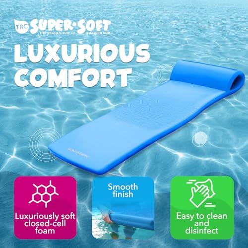 TRC Recreation Sunsation Vinyl Coated Foam Swimming Pool Float Mat Adult Lounger with Built-in Roll Pillow