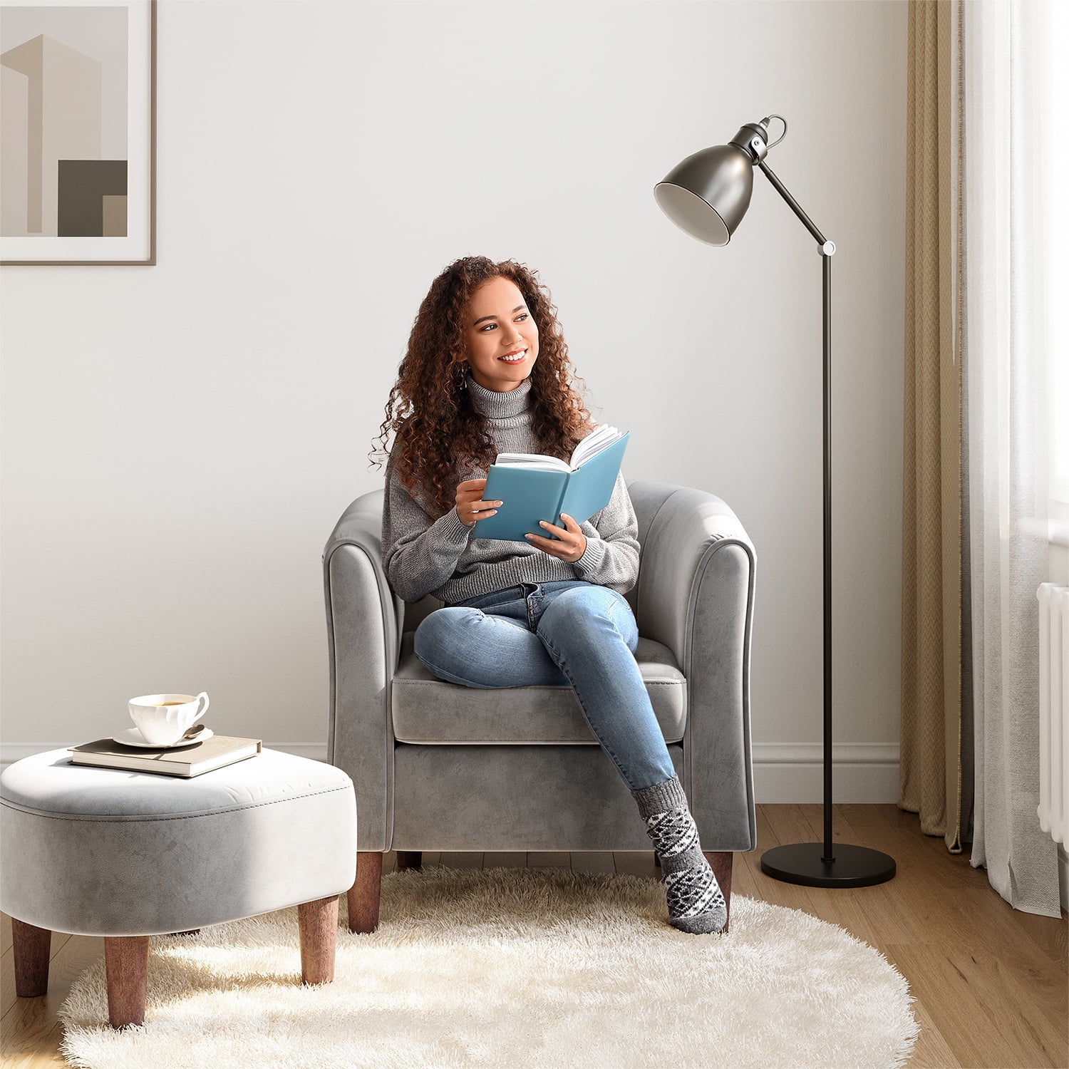 LINSY HOME Velvet Accent Chair with Ottoman for Living Room, Light Grey - Radiant Selections