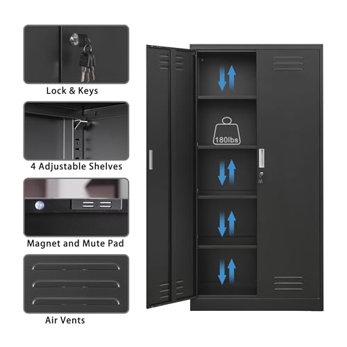 Metal Storage Cabinet, 72" H x 36" W x 18" D Locking Cabinet with Adjustable Shelves, Steel Storage Cabinets for Garage, Home, Office, Pantry (White)