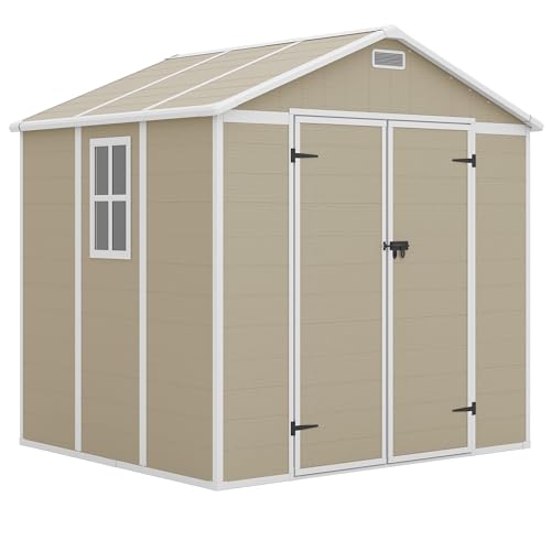 Outdoor Storage Shed, 6x6 FT Resin Shed with Floor and Lockable Door, Window, Vents, Tool Sheds and Outdoor Storage for Bike, Garden Accessories
