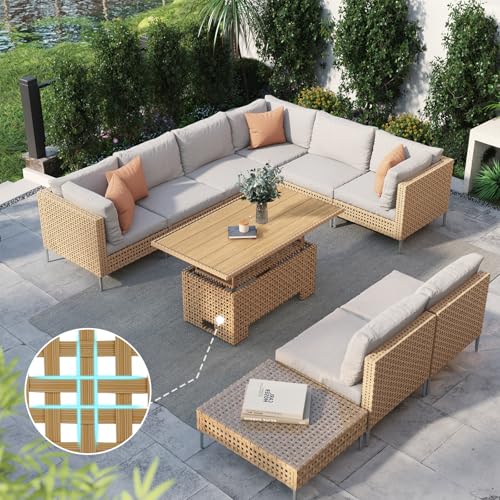 Grand patio 7-Piece Wicker Patio Furniture Set, Boho Outdoor Conversation Set Sectional Sofa with Water Resistant Thick Cushions and Coffee Table
