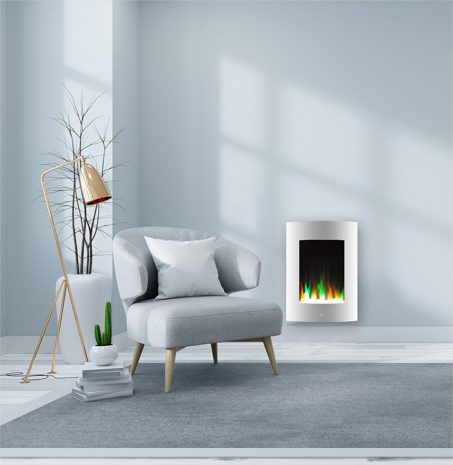 Cambridge CAM19VWMEF-1WHT 19.5 In. Vertical Electric Fireplace in White with Multi-Color Flame and Crystal Display