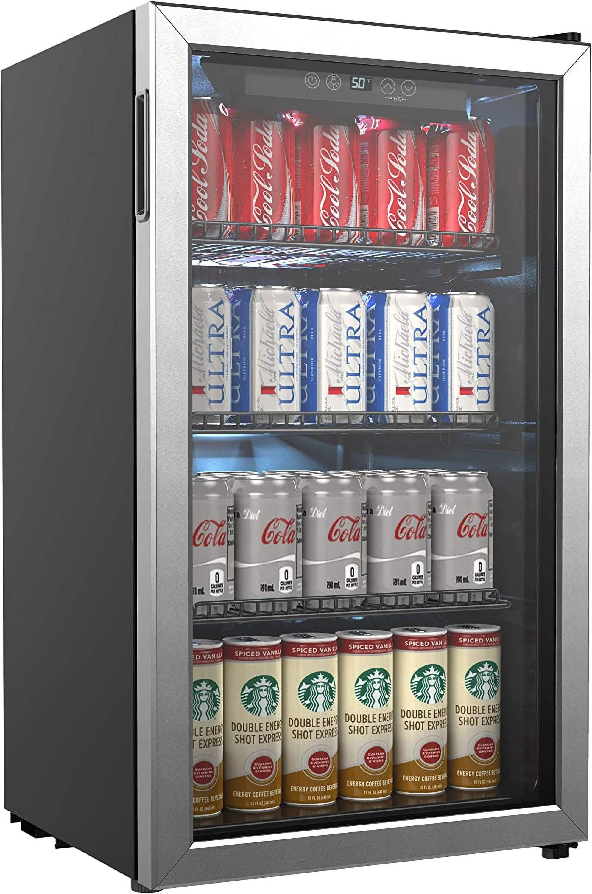 Beverage Refrigerator and Cooler - 120 Can Mini Fridge with Glass Door for Soda Beer or Wine