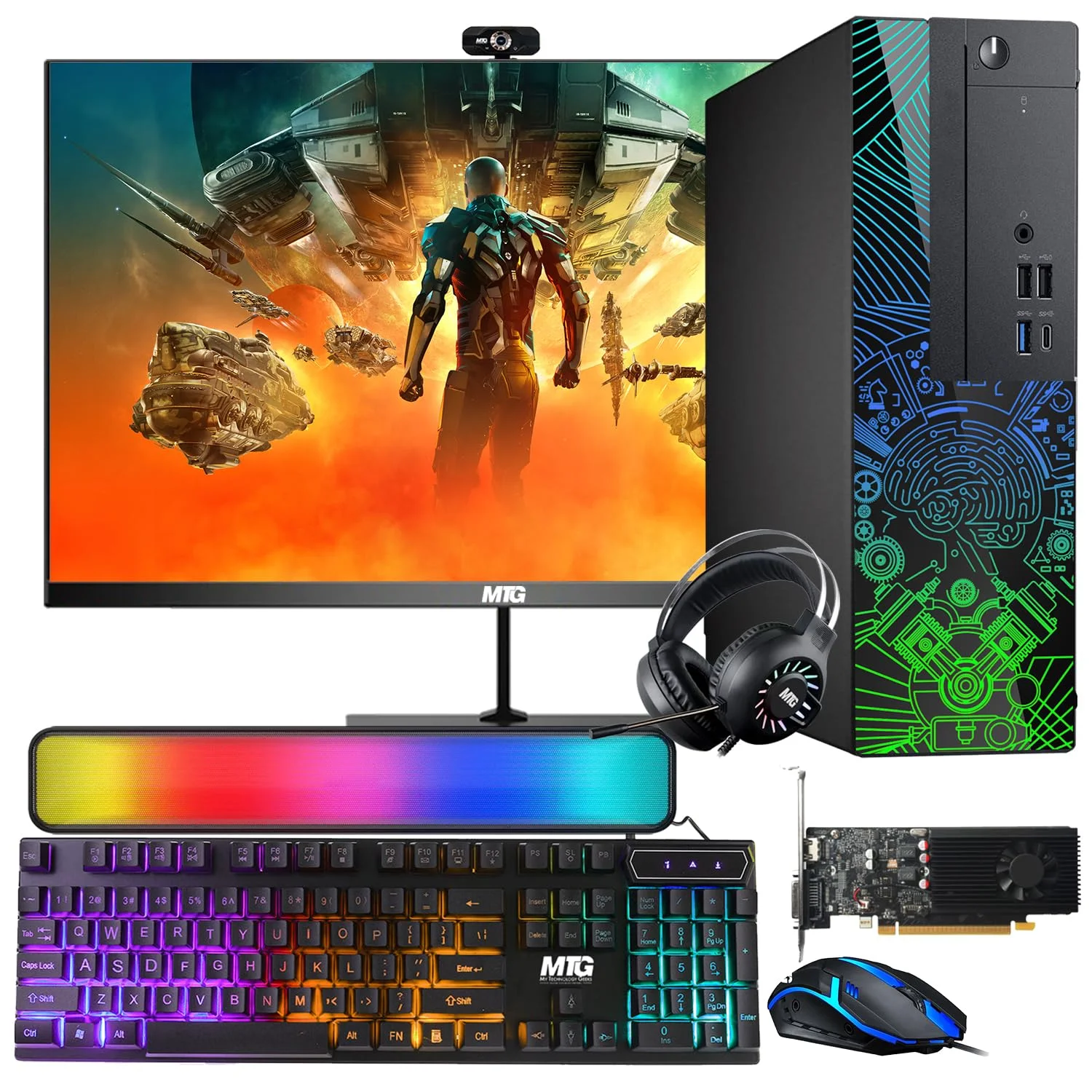 Restored Lumos 8 Gaming Desktop PC,Intel Core i5 8th Gen,16GB RAM,512GB SSD,AMD RX 550 4GB GDDR5 Graphics Card,24 inch Monitor,RGB Soundbar