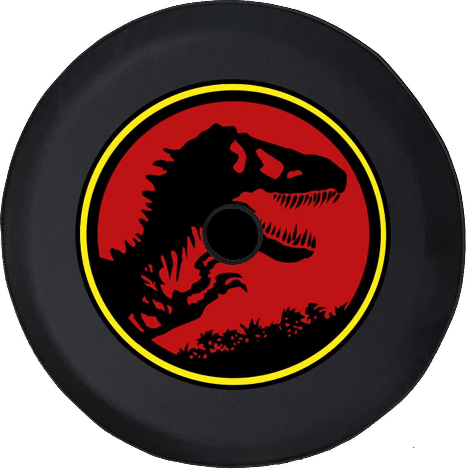 JL Spare Tire Cover Dinosaur T-Rex Park 4x4 Offroad JL Tire Cover with Backup Camera Hole BUC (Fits: JL Accessories) Black Size 33 Inch with Grommets
