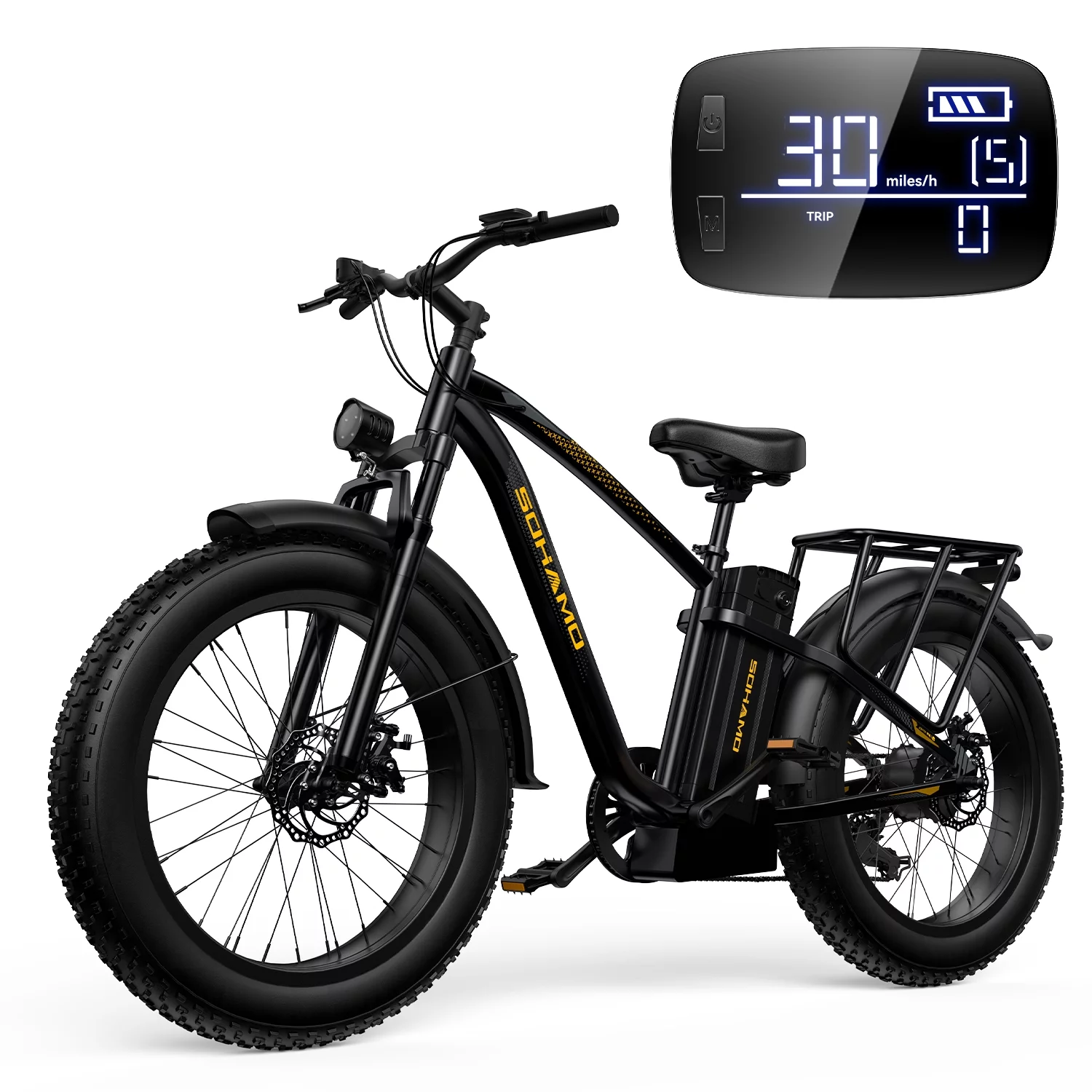 SOHAMO Electric Bike for Adults 26''x4'' Fat Tire, 750W Mountain E-bike 48V 15Ah Removable Li-Ion Battery, Shimano 7 Speed Gears