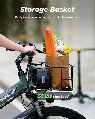 isinwheel M40 Folding Electric Bike for Adults 500W Ebike with Basket, Dual USB Charging Ports, Full Suspension, 7 Speed Gearshift