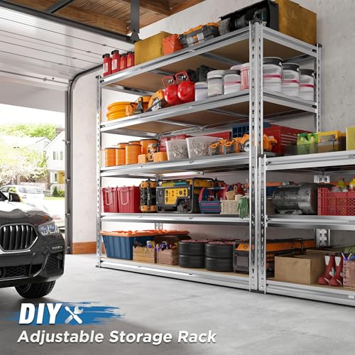 REIBII 48" W Garage Shelving Heavy Duty 3020LBS Storage Shelves 5 Tier Heavy Duty Shelving Adjustable Garage Shelves for Basement, Warehouse