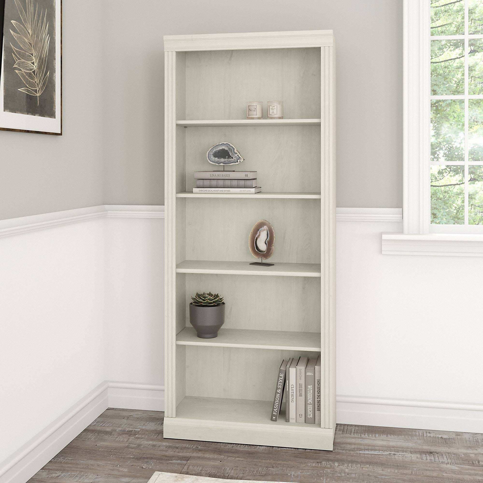 Bush Furniture Saratoga Tall 5 Shelf Bookcase, 30W, Linen White Oak