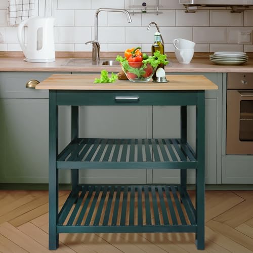 Casual Home Kitchen Island with Solid American Hardwood Top, Natural/White, 40" W (373-91)