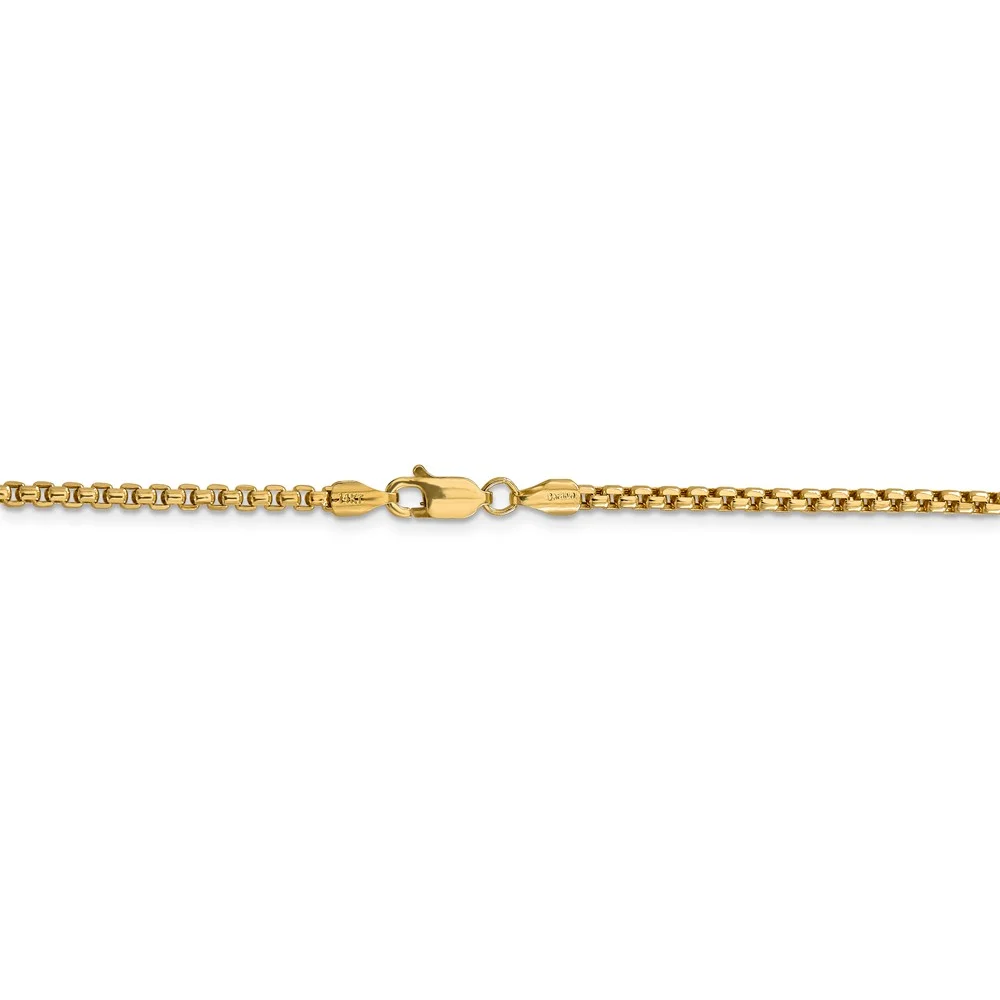 Real 14kt Yellow Gold 2.45mm Semi-Solid Round Box Chain; 24 inch; Lobster Clasp; for Adults and Teens; for Women and Men