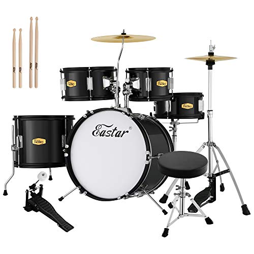 Drum Set Eastar 16 inch 5-Piece, Junior Drum Kit for Beginners Kids Teenagers with Adjustable Throne and Cymbal, Pedal & Drumsticks