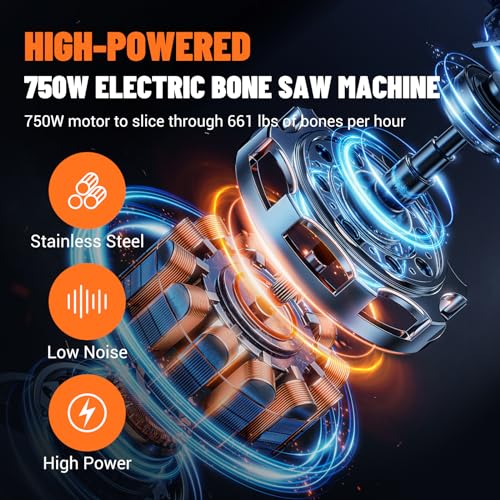Commercial Electric Meat Saw, 750W Bone Saw For Butchering,110V Meat Bandsaw, Bone Cutting Machine with 2 Saw Blades,0.39-4.3 Cutting Thickness