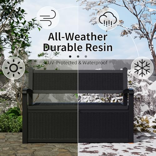 Vixzen 75 Gallon Storage Bench Deck Box Outdoor,Lockable Durable All-Weather Seating with Hidden Storage Furniture,Deck Storage for Garden, Pool
