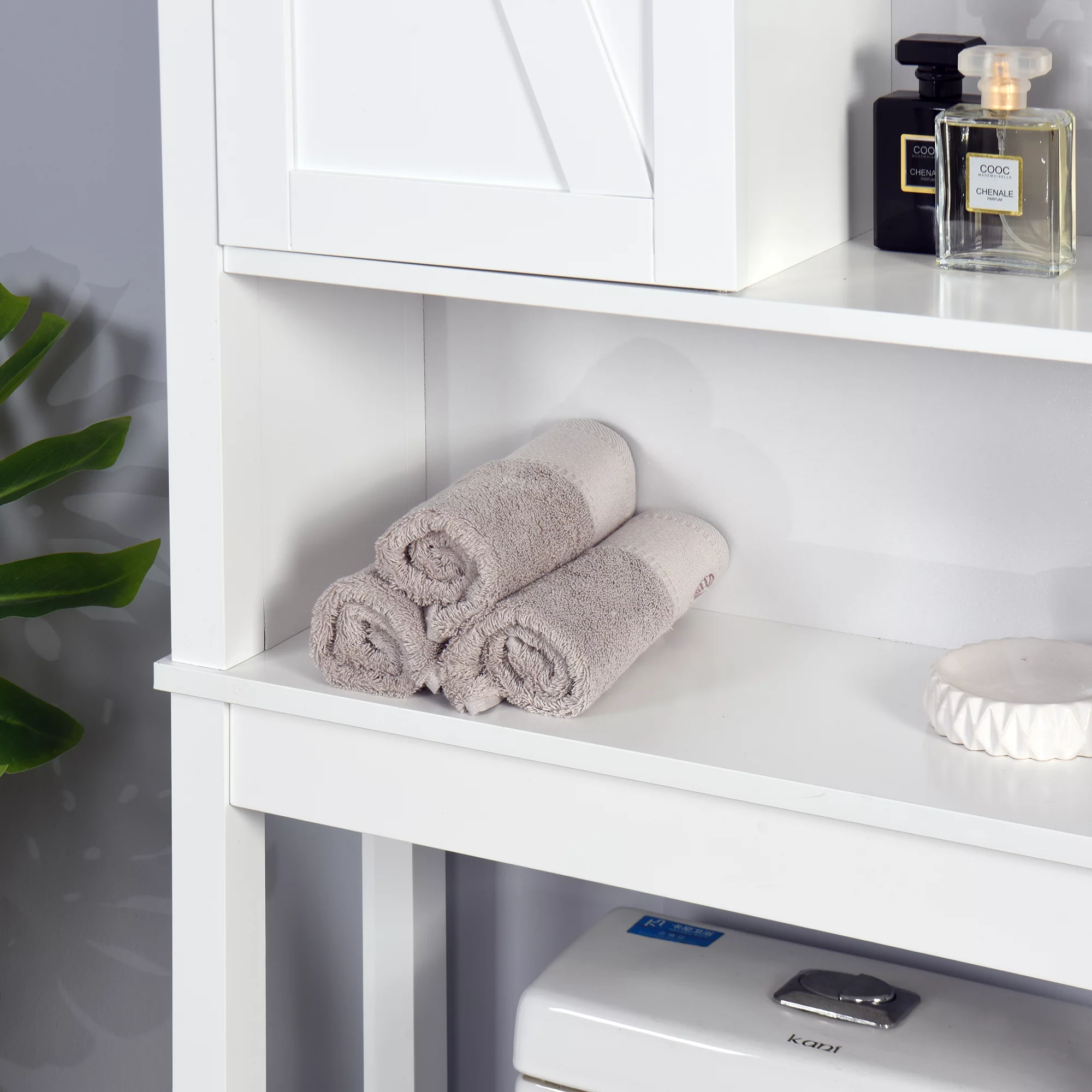 SUXXAN Over-the-Toilet Storage Cabinet, Space-Saving Bathroom Cabinet, with Adjustable Shelves and A Barn Door 27.16 x 9.06 x 67 inch