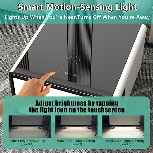 Gynsseh Smart Side Table with Fridge, Smart Nightstand with Refrigerator, Wireless Charger, Induction Light, Touch Screen Control, Power Socket