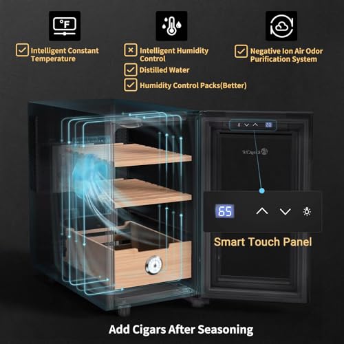 KingChii 16L Electric Cigar Humidors Temperature Control System, Cooling & Heating Humidor Cabinet with Spanish Cedar Wood Shelves & Hygrometer