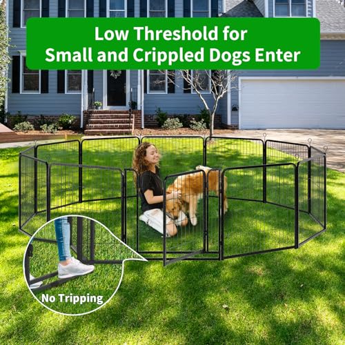 Dog Playpen Outdoor Extra Wide 12 Panels Heavy Duty Anti-Rust Coating-Strengthened Dog Fence 40" Height with Doors Portable for RV Camping Yard