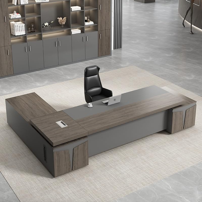 Modern Luxury Executive Office Desk Reception Desks with Drawers, Boss Table Computer Desk Home Office Furniture for CEO Boss Manager(102in)